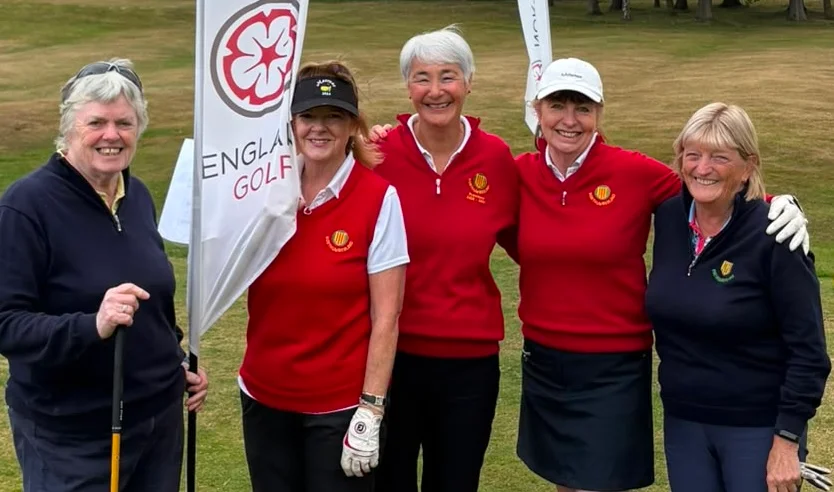 County Vets Secretary Julia Tate, County Secretary Kathryn Archibald, President Viv Younger, Vice-Captain Debbie Reape and County Vets Captain Helen Cooper.